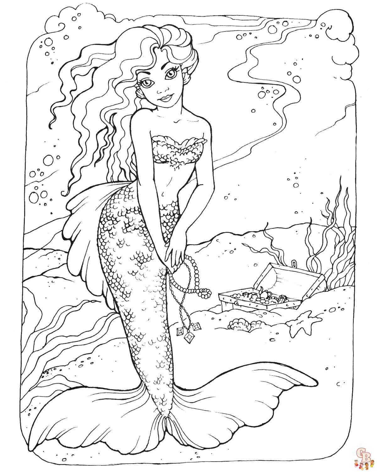 Realistic mermaid coloring pages free printable