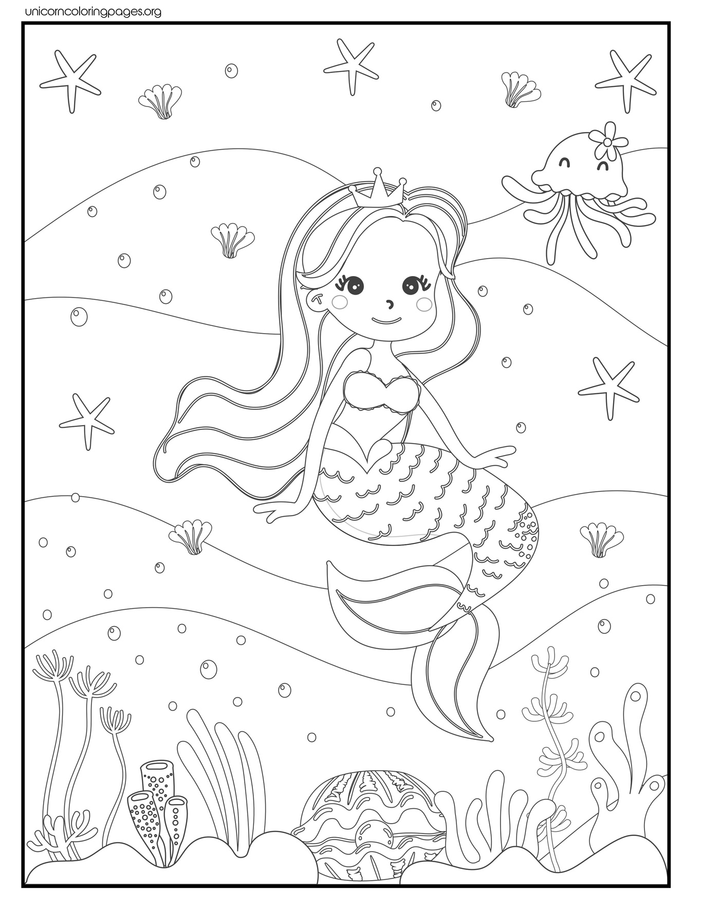 Free cute little mermaid coloring pages for kids printable easy