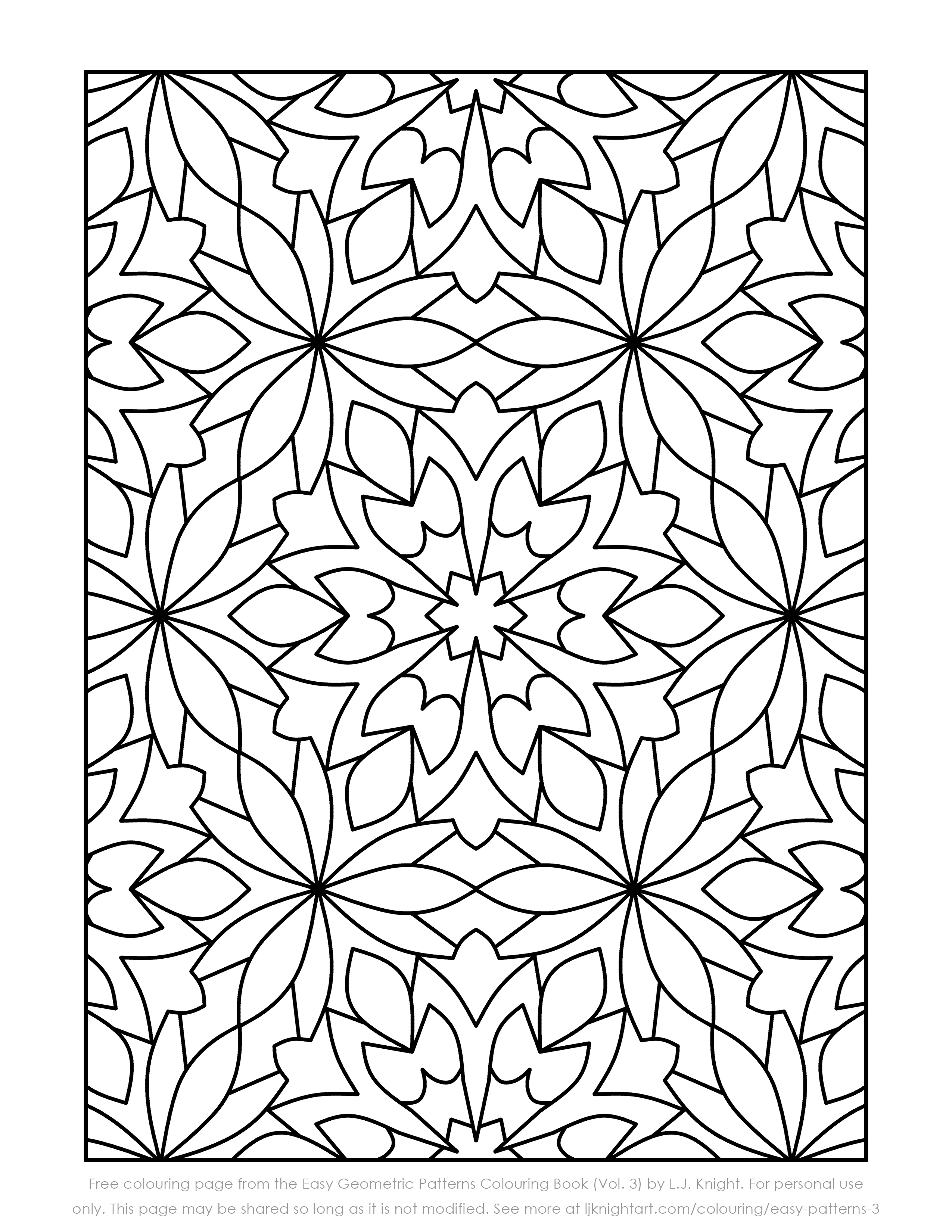 Free printable easy geometric pattern colouring page lj knight art