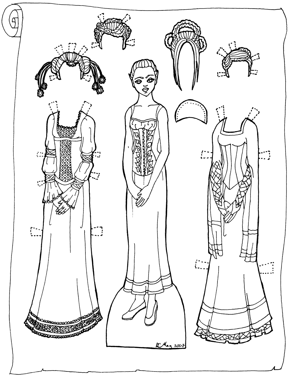 Elven maiden a paper doll coloring page â paper thin personas