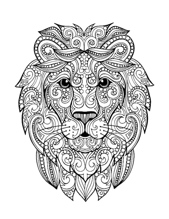 Lion mandala coloring page color cat animals draw drawing paper digital file download adult kids education art project school work