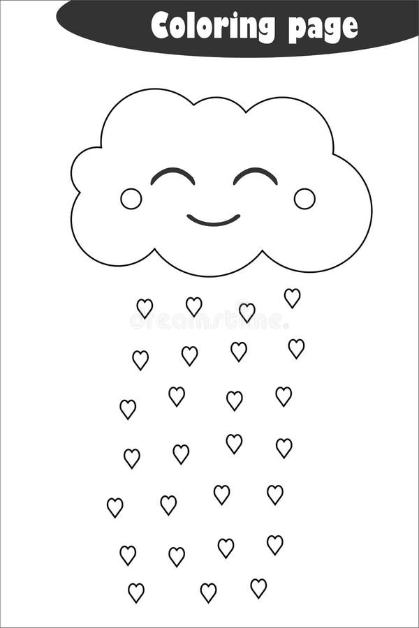 Cloud with hearts in cartoon style coloring page valentine day education paper game for the development of children stock vector