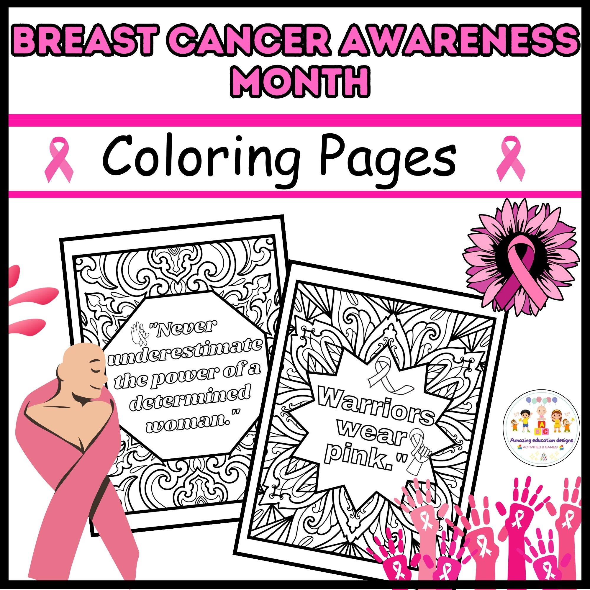 Breast cancer awareness month coloring pages worksheets made by teachers