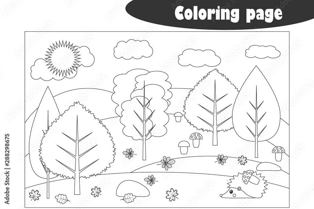 Forest in cartoon style autumn black white coloring page education paper game for the development of children kids preschool activity printable worksheet vector illustration vector