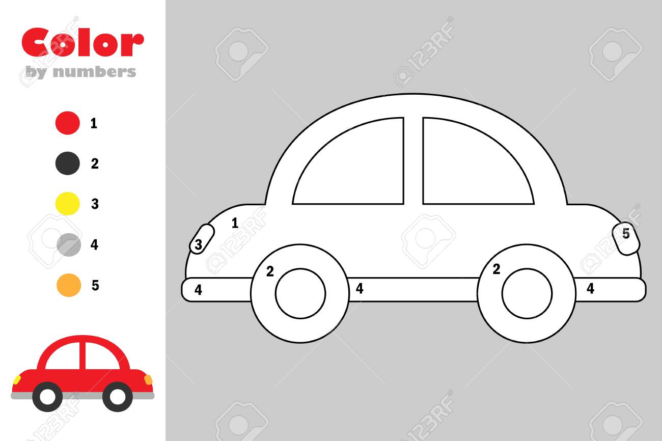 Car in cartoon style color by number education paper game for the development of children coloring page kids preschool activity printable worksheet vector royalty free svg cliparts vectors and stock illustration image