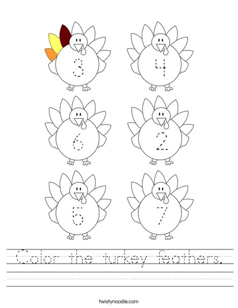 Color the turkey feathers worksheet