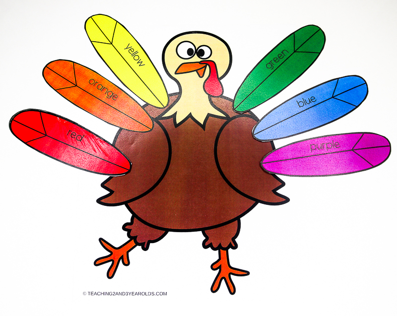 Thanksgiving turkey printable that works on color skills