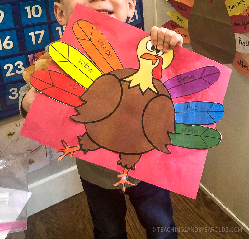 Thanksgiving turkey printable that works on color skills