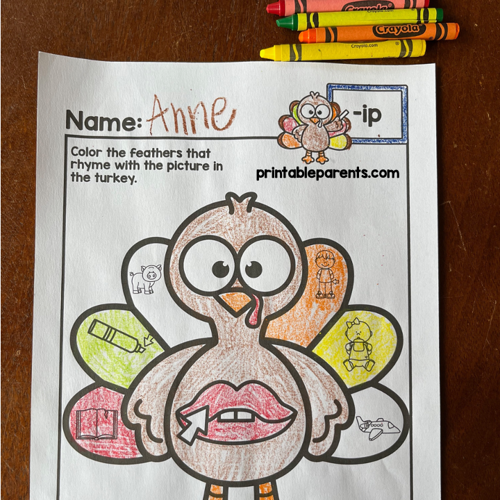 Rhyming worksheets for thanksgiving â printable parents