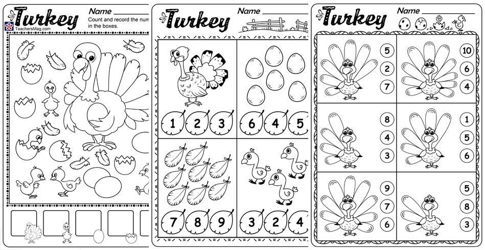 Turkey counting worksheets