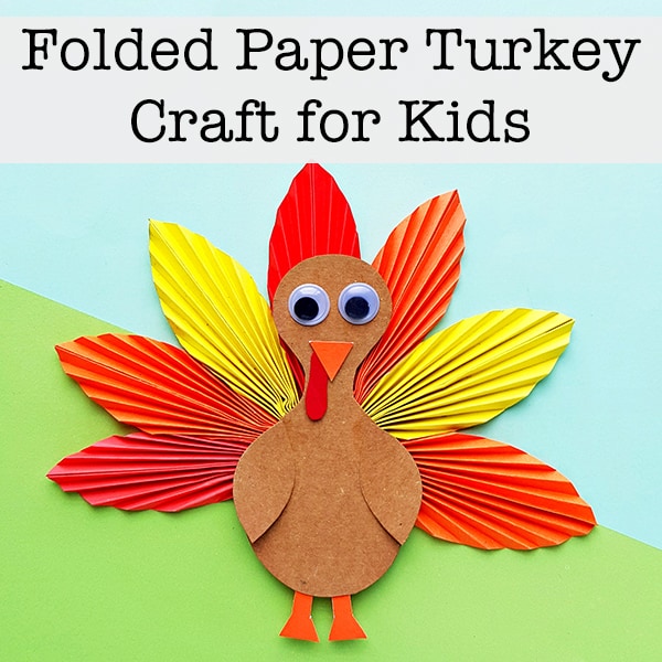 Folded paper turkey craft for kids with free printable template