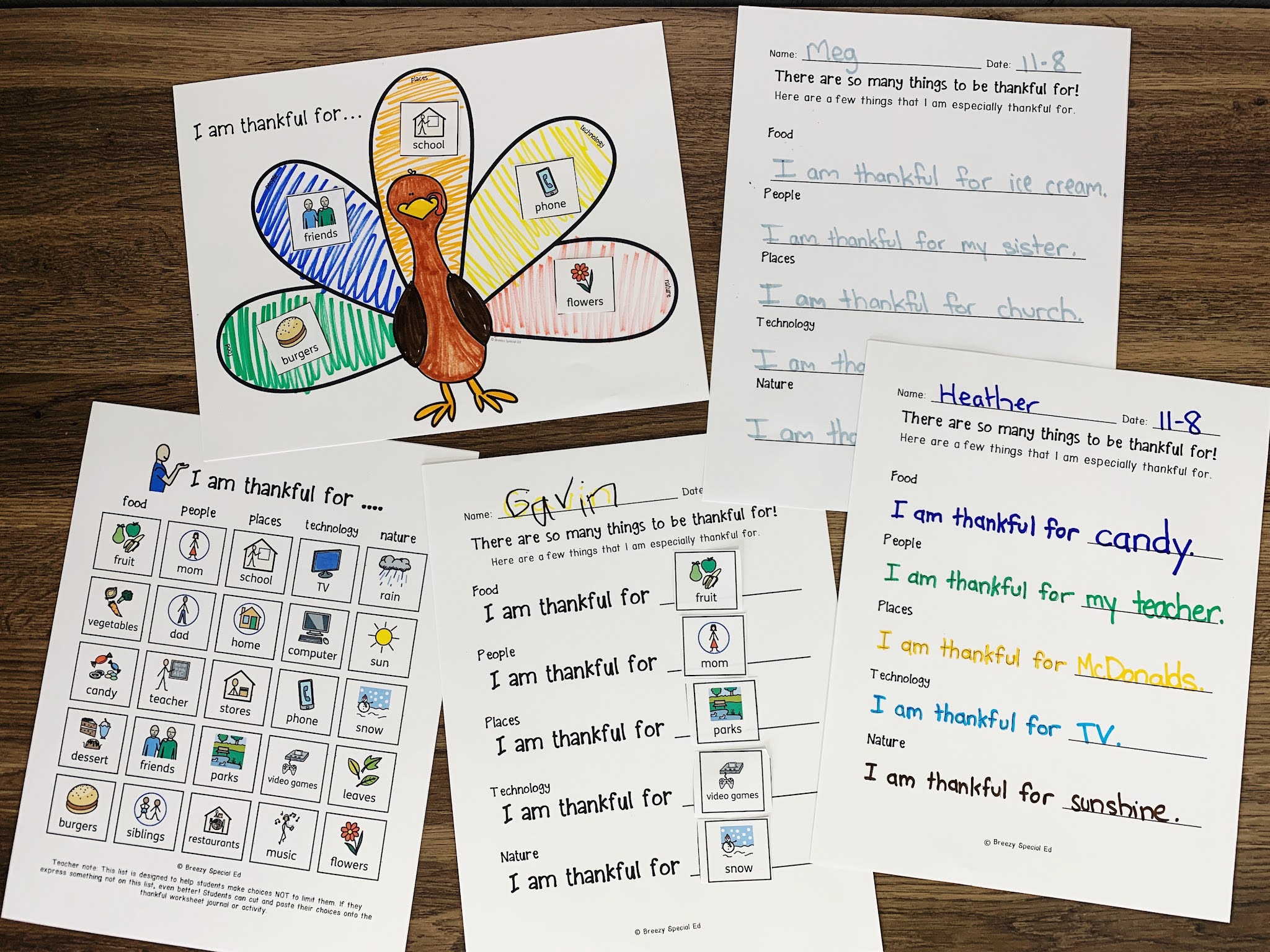 Thankful turkey journal and craft activity for special education