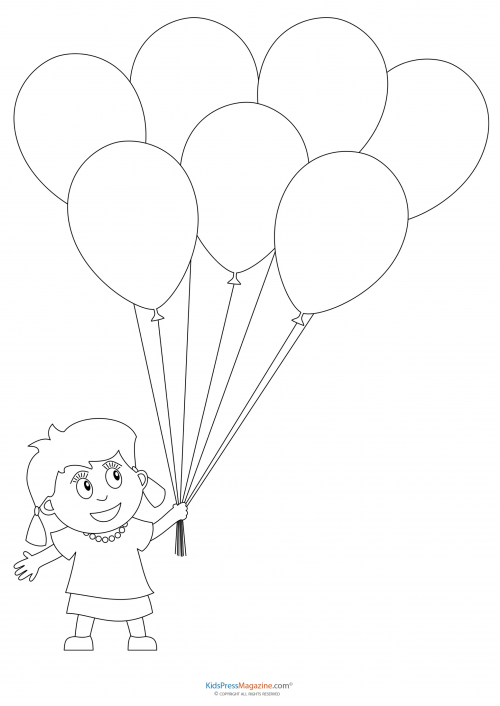 Preschool coloring pages â girl with balloons