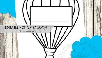 Editable hot air balloon name tag coloring page