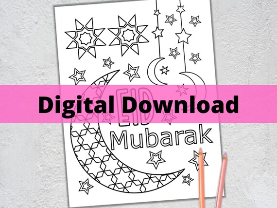 Eid mubarak coloring page eid coloring activity for muslim kids islam printable islamic coloring sheet pdf instant download instant download