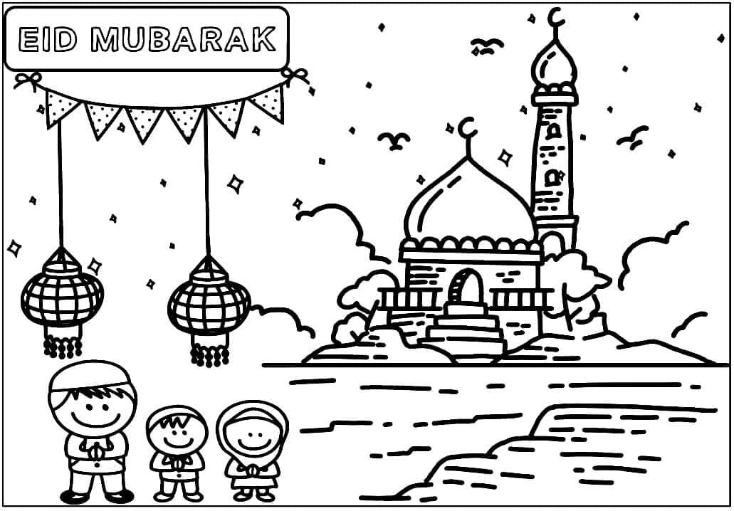 Eid mubarak to print coloring page