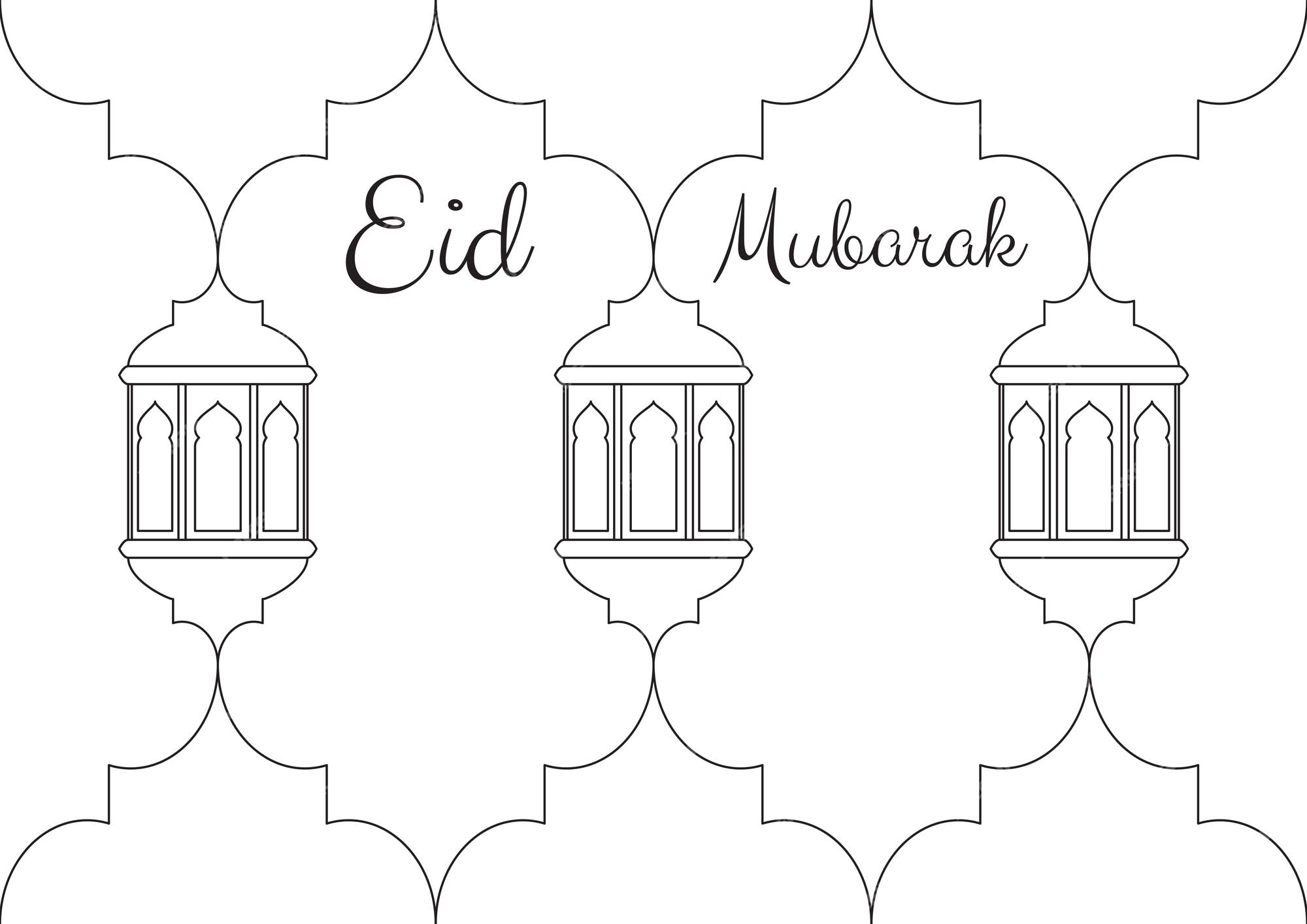 Premium vector children learning printable coloring eid mubarak lanterns
