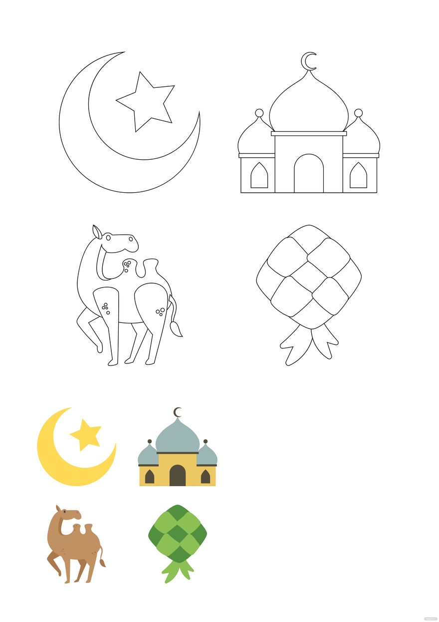 Free eid al adha symbols coloring page