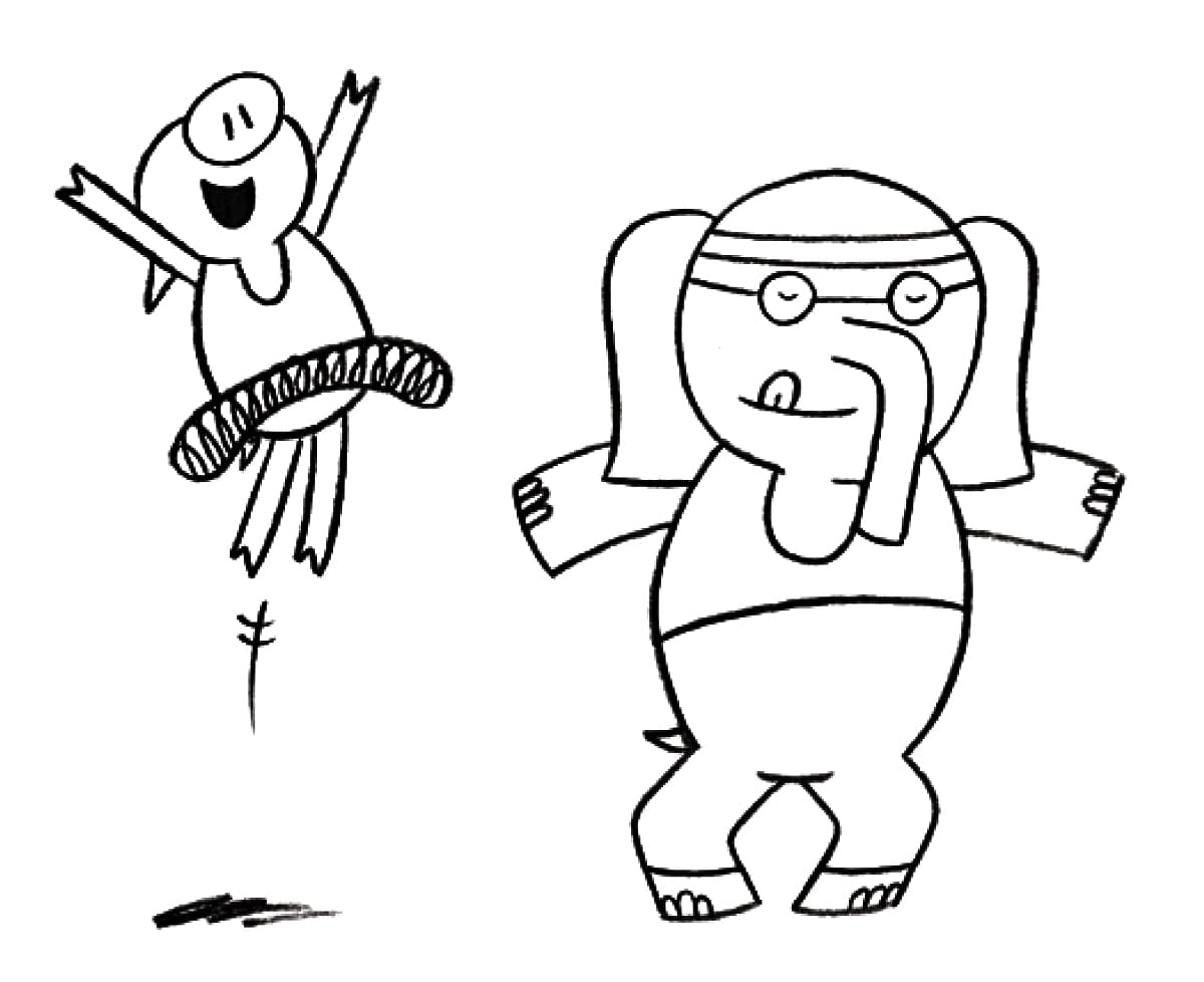 Piggie with elephant coloring page