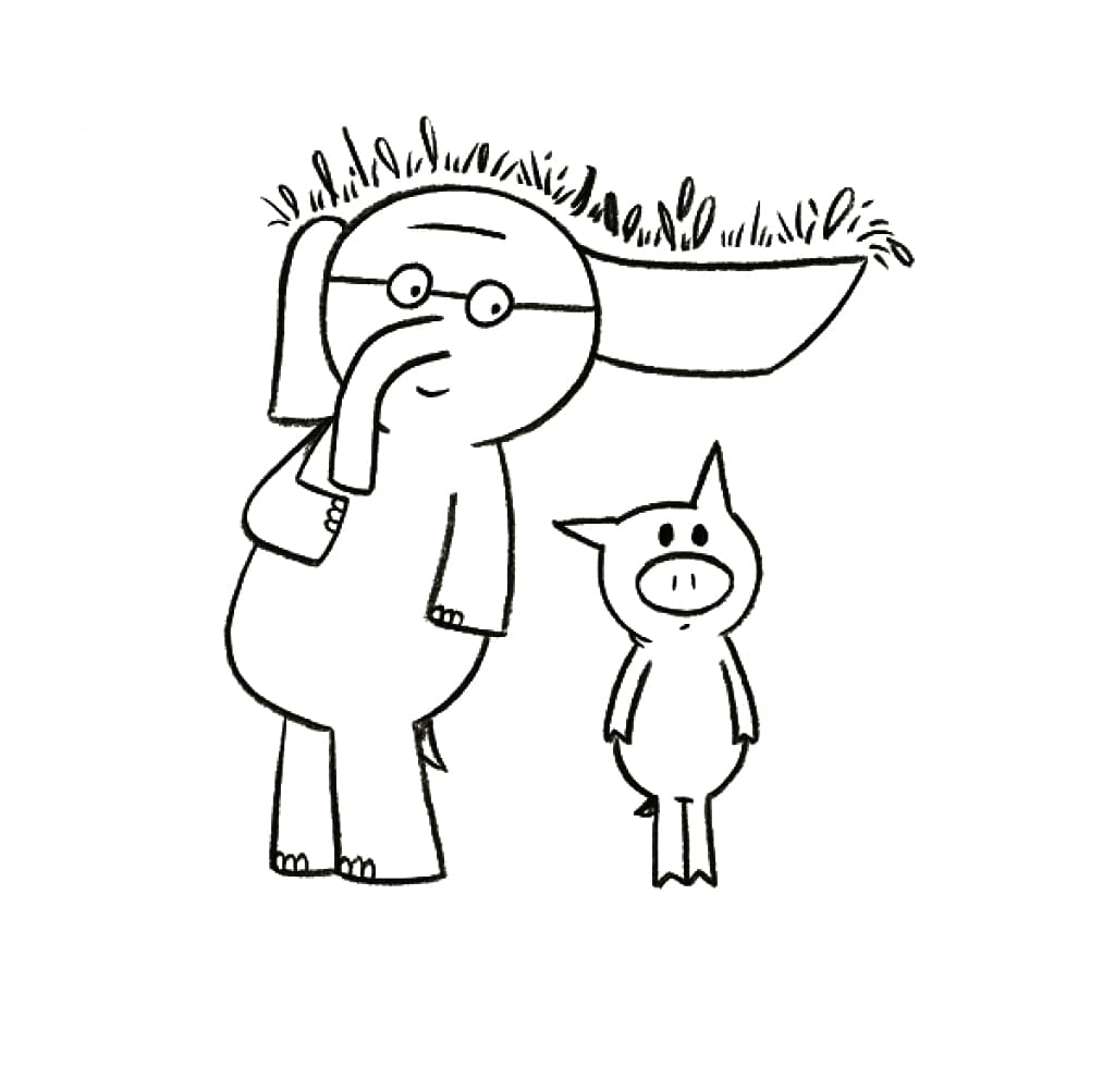 Cute elephant and piggie coloring page