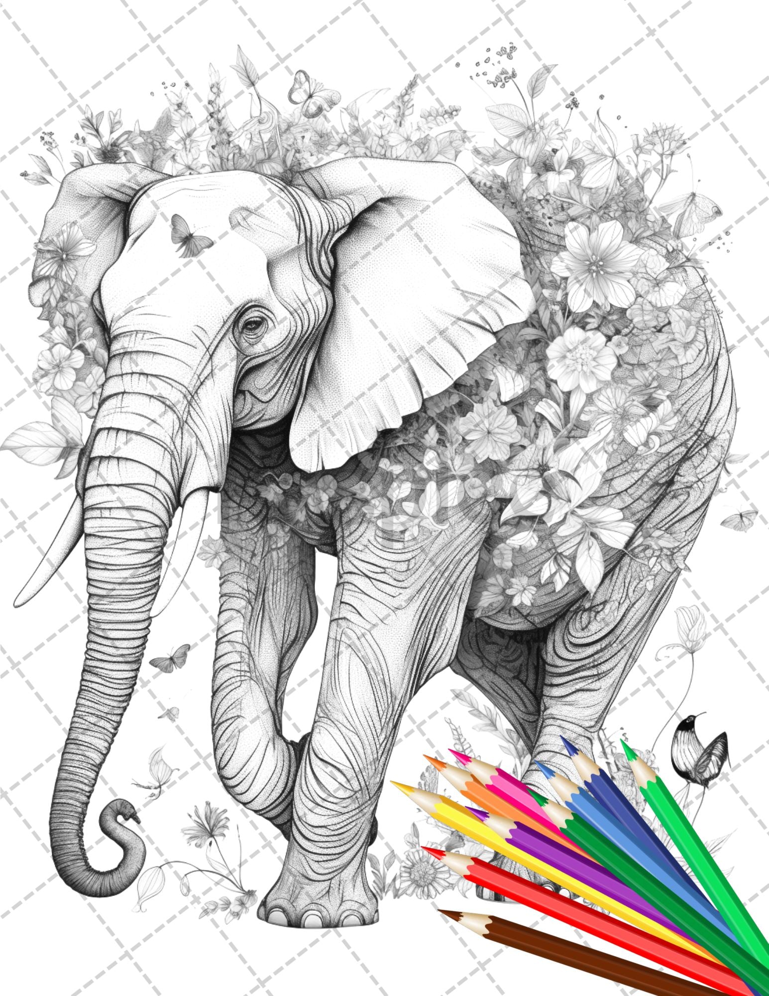 Animal floral printable coloring pages for adults grayscale colori â coloring