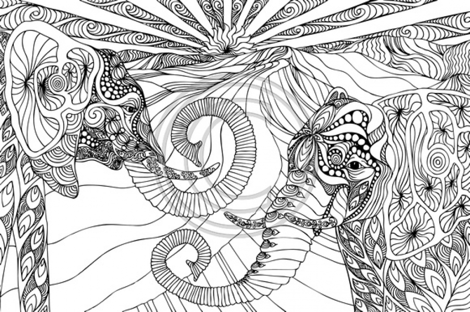 Free printable hard elephant coloring pages for adults
