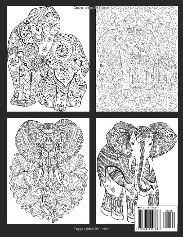 Elephants adult coloring book new and expanded edition with unique designs dylanna press books