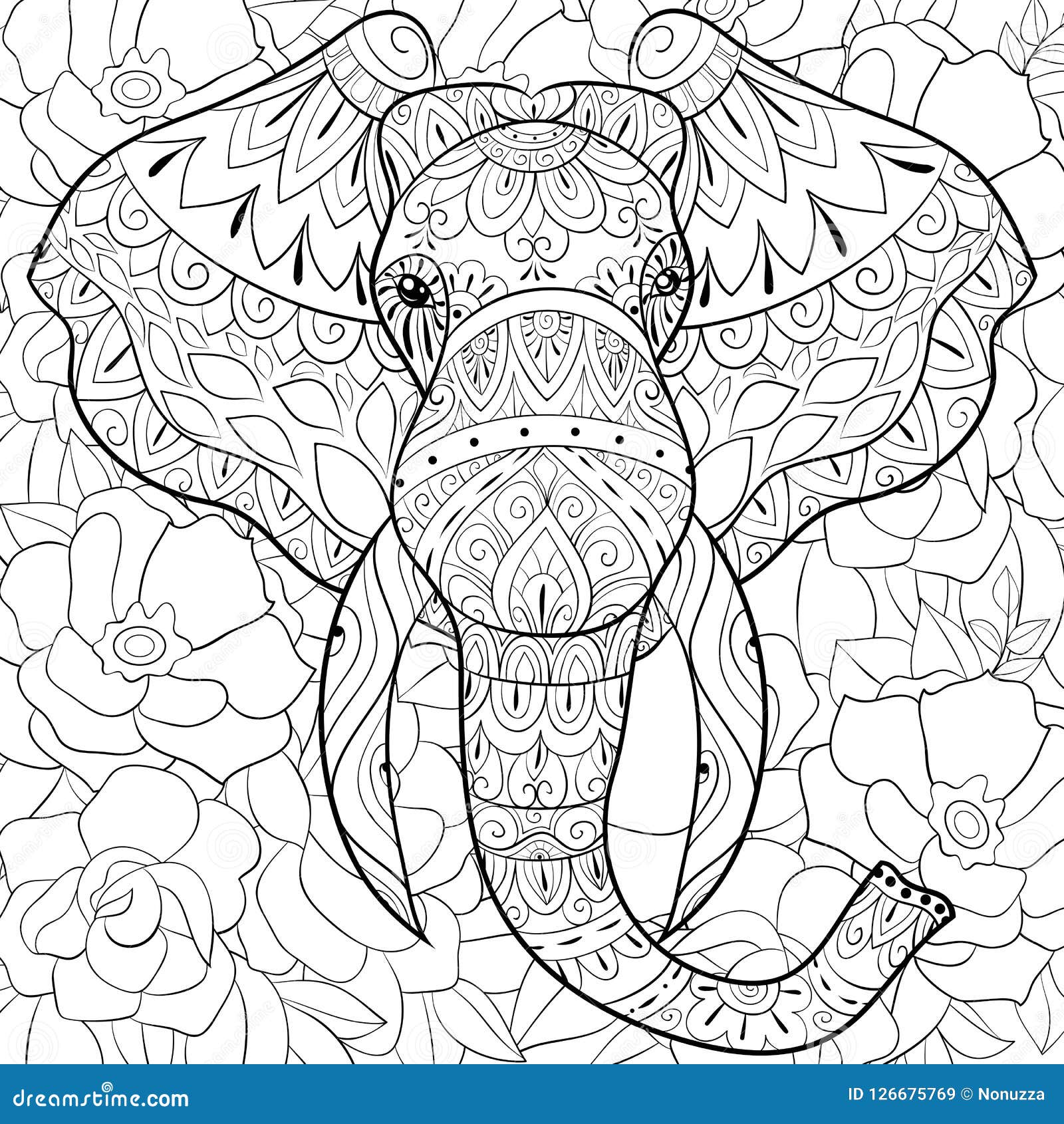 Adult coloring bookpage acute elephant illustration for relaxing stock vector