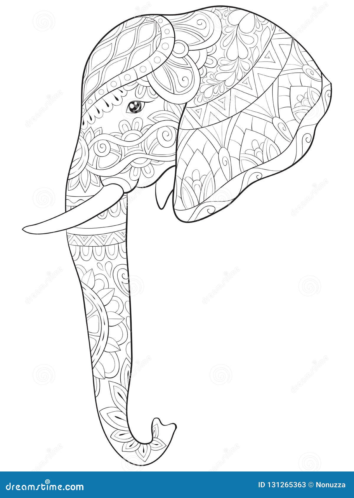 Adult coloring bookpage a cute elephant image for relaxing activityzen art style illustration for print stock vector