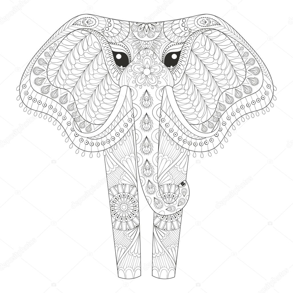 Zentangle ornamental elephant for adult coloring pages hand dra stock vector by ipanki