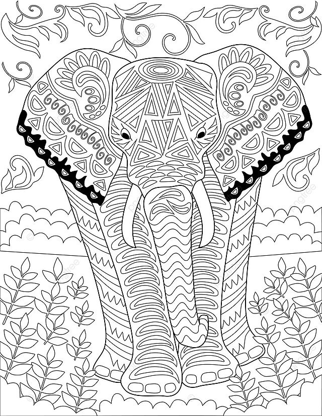 Detailed elephant coloring page on grass ornate henna tattoo coloring book vector ornate henna tattoo coloring book png and vector with transparent background for free download