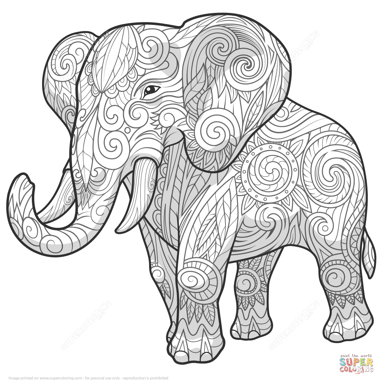 Elephant ethnic zentangle coloring page free printable coloring pages