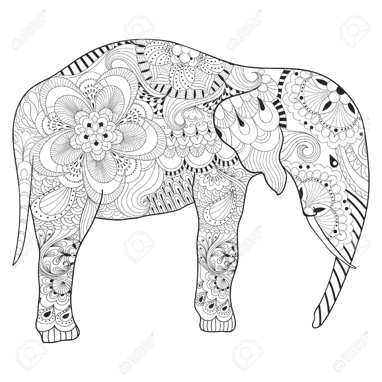 Hand drawn elephant with mandala for adult antistress coloring pages art therapy post card patterned t
