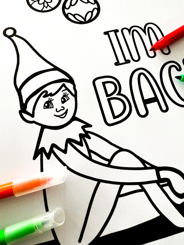 Elf on the shelf im back colouring page