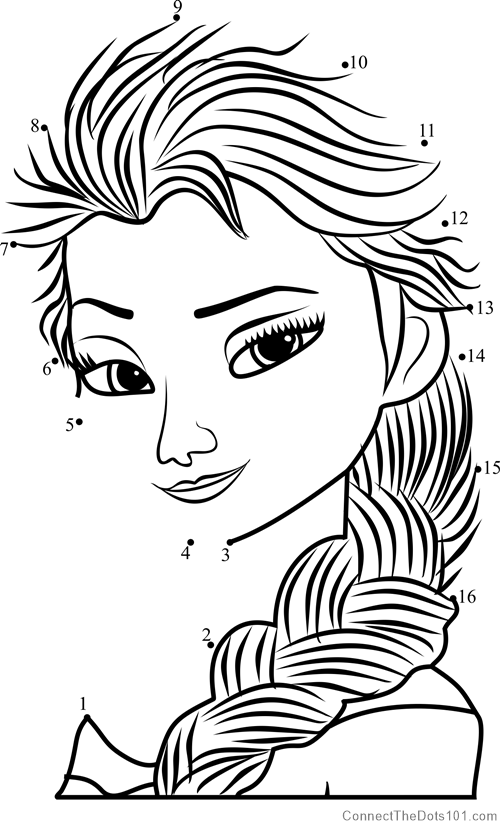 Elsa face frozen dot to dot printable worksheet