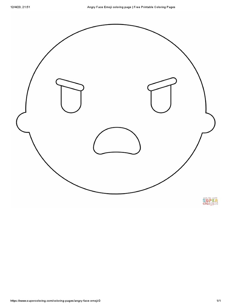 Angry face emoji coloring page