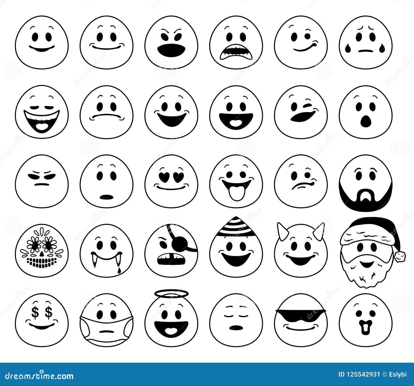 Vector set of emoticons in outline style stock vector