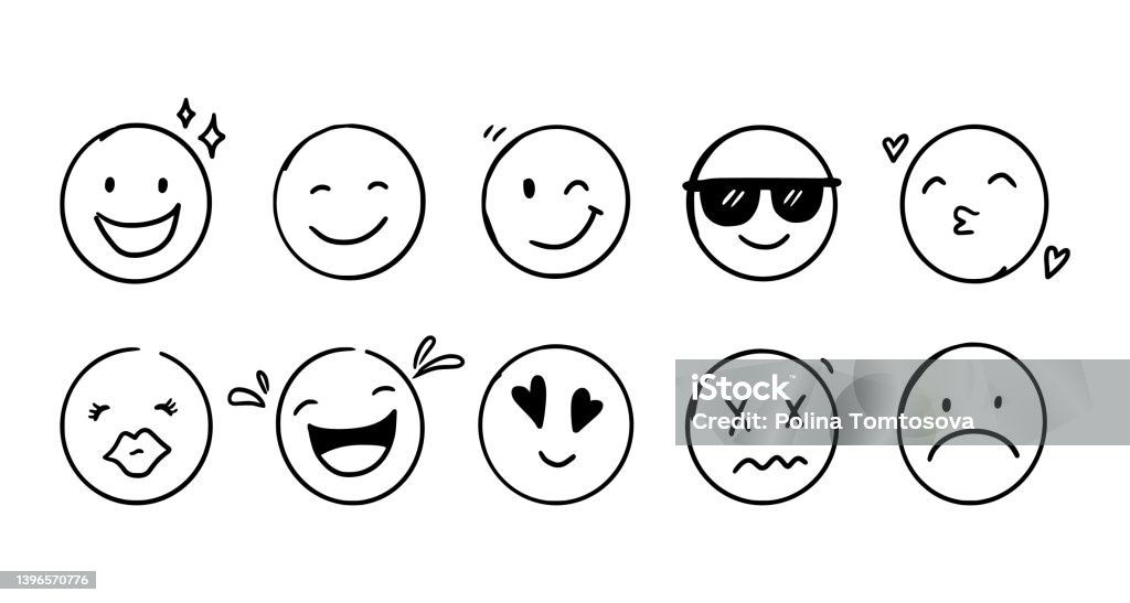 Doodle emoji face icon set stock illustration