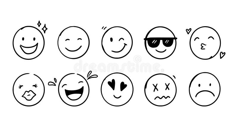 Doodle emoji face icon set stock vector illustration of cute