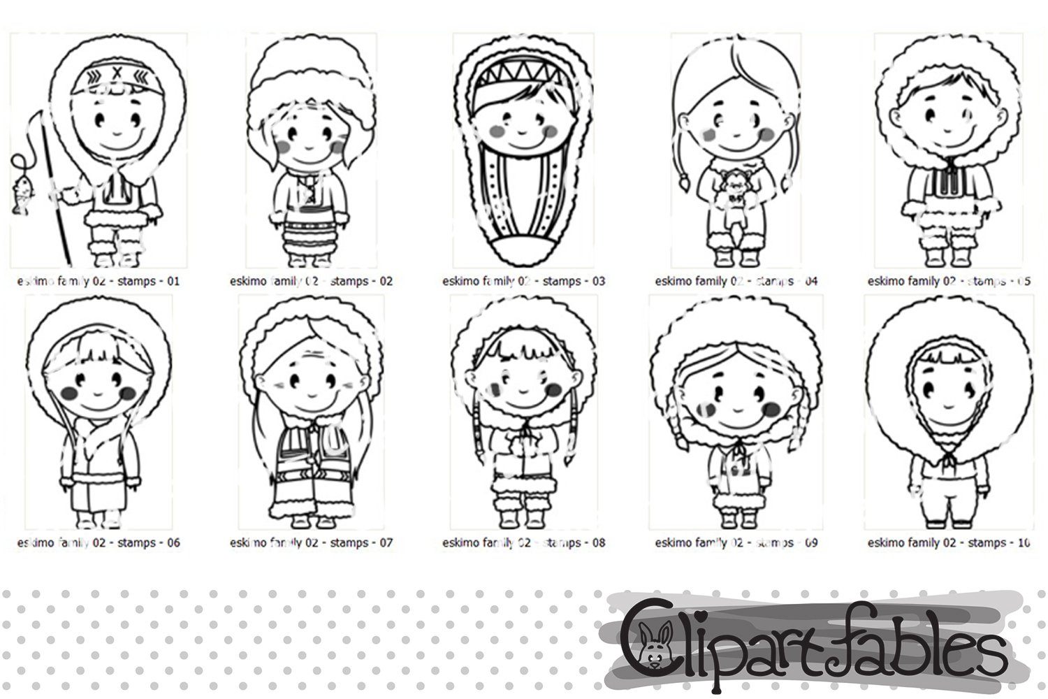 Eskimo family digital stamps eskimo characters outline art