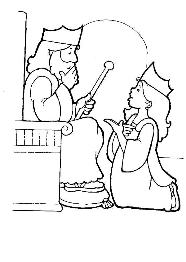 Queen esther kneeling before king ahasuerus coloring pages