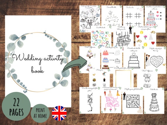 Pritable wedding activity book a kids avtivity book coloring book eucalyptus english printable download
