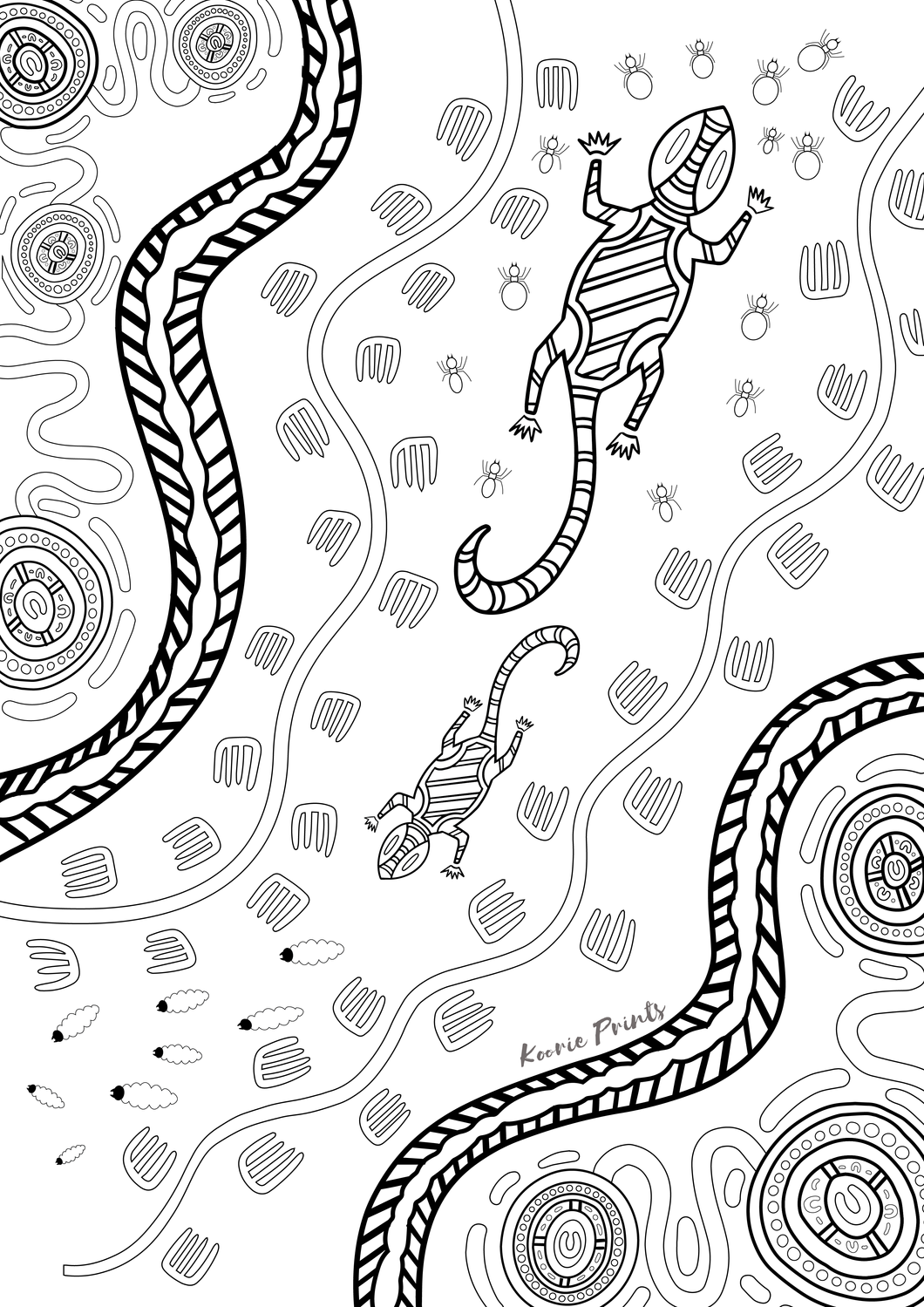 Lizard single colouring page printable digital download â koorie prints