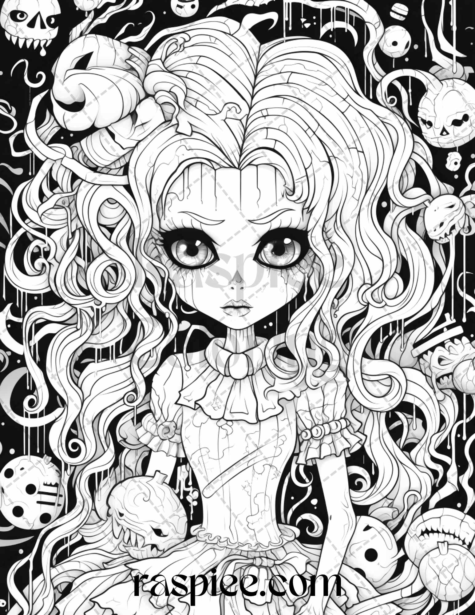 Spooky miss nightmare grayscale coloring pages printable for adults â coloring