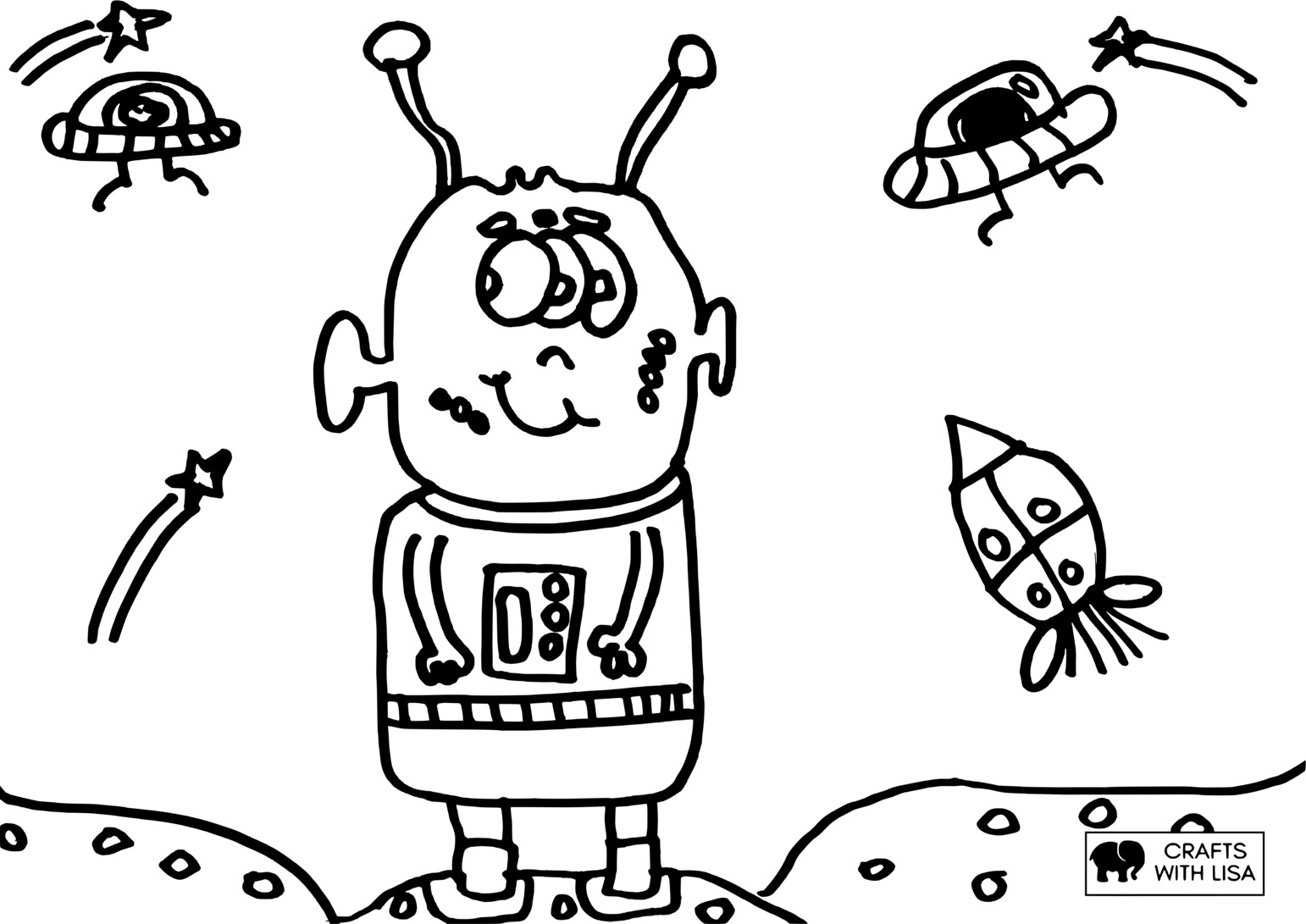 Alien with three eyes coloring page