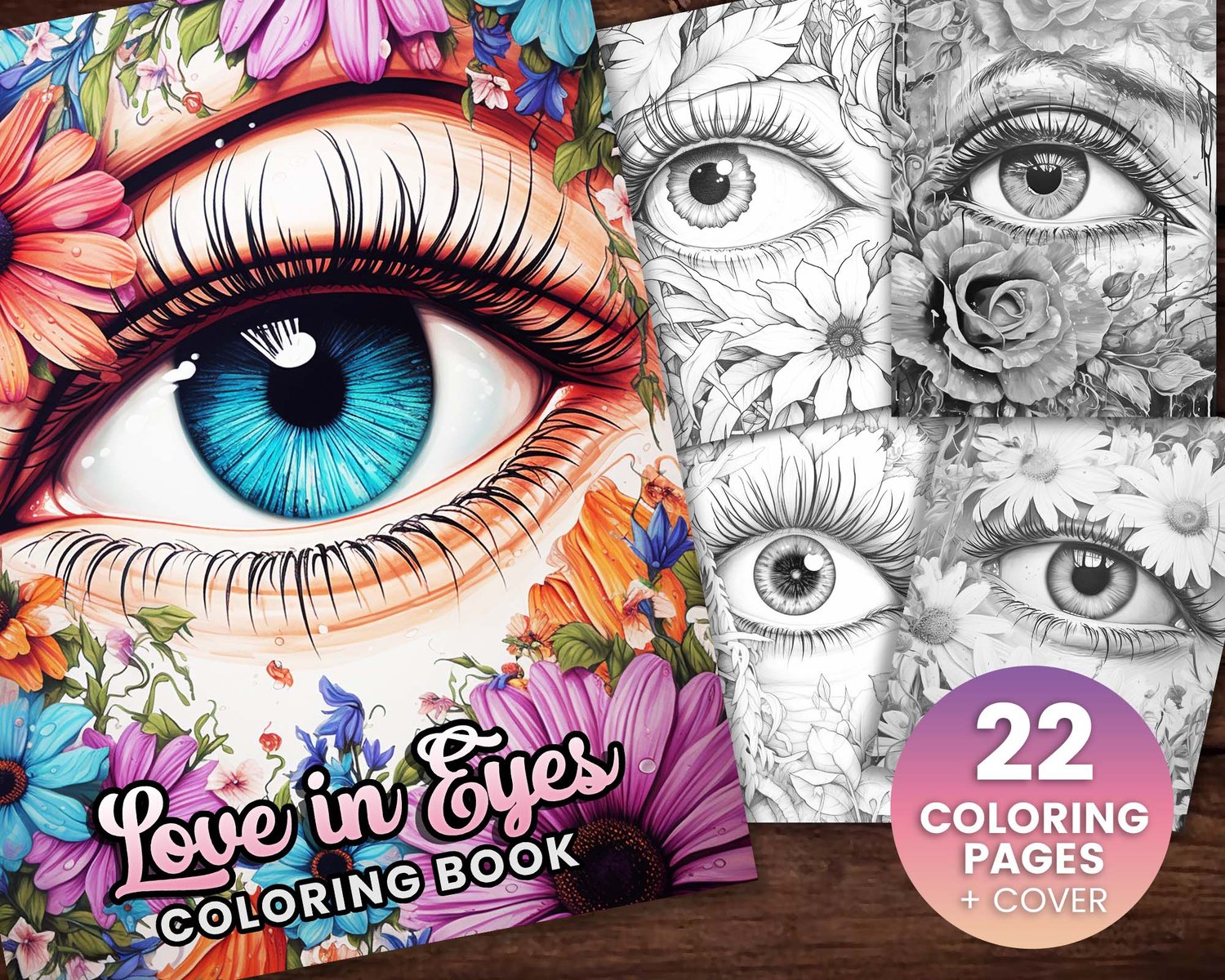Love eyes coloring book flowers coloring page book adults kids instant download