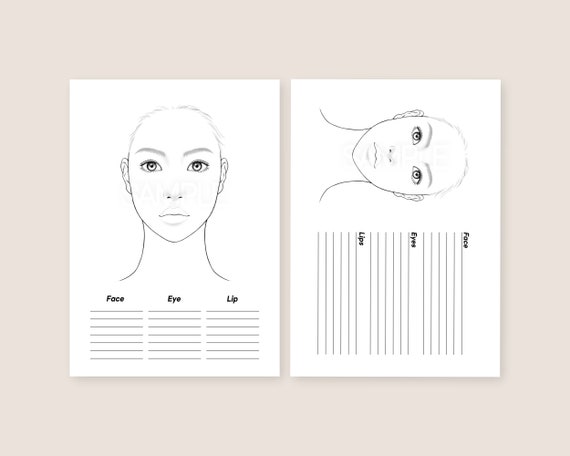 Makeup face chart printable digital coloring pages face templates for makeup artist grayscale instant download
