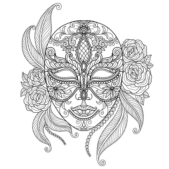 Digital printable masquerade mask beautiful lady face page