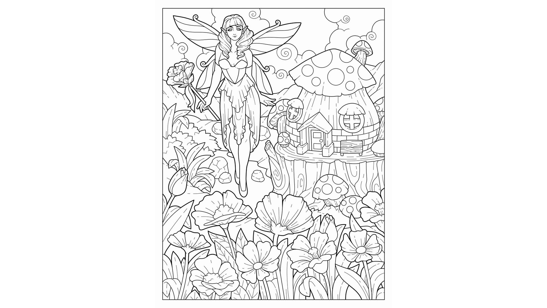 Give printable fairy houses adult coloring pages by premiumpack
