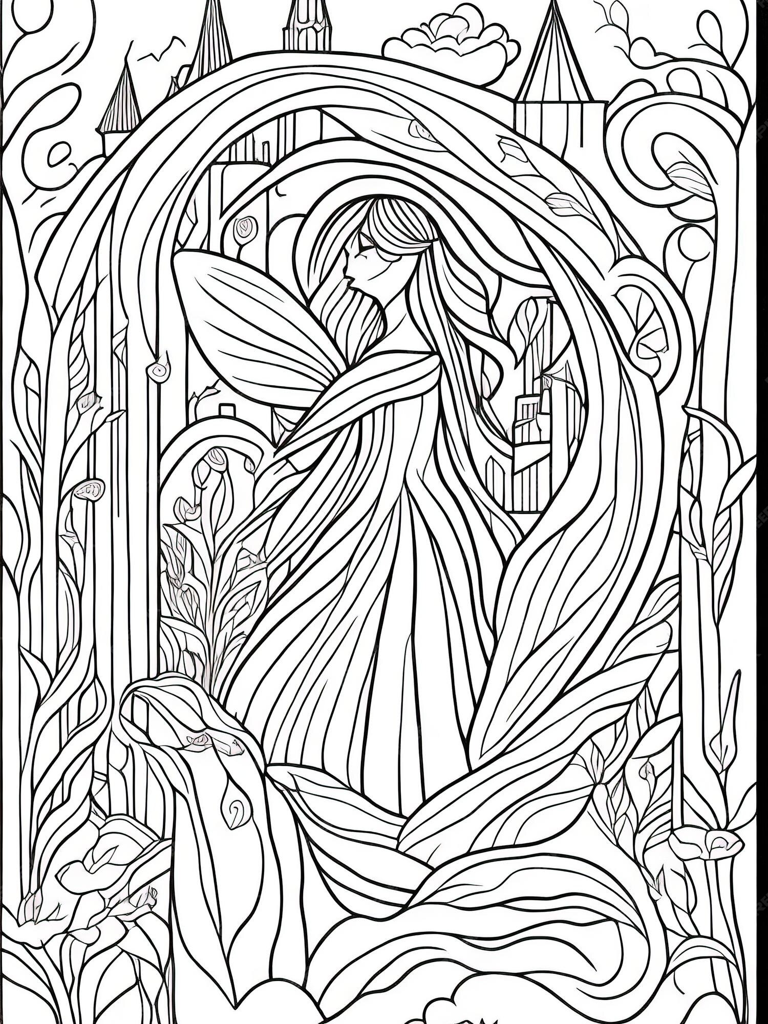 Premium vector unleash creativity printable coloring page of fairy tale kingdom